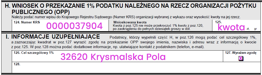 Jak wypełnić PIT-37 aby przekazać 1 procent podatku dla Poli Krysmalskiej
